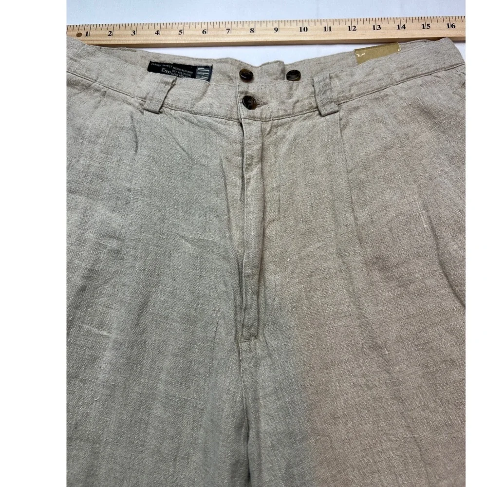 Gap Linen Easy Fit Pants Mens 34x32 Pleated Full Leg Cuffed 112203-01-1 Tan G18